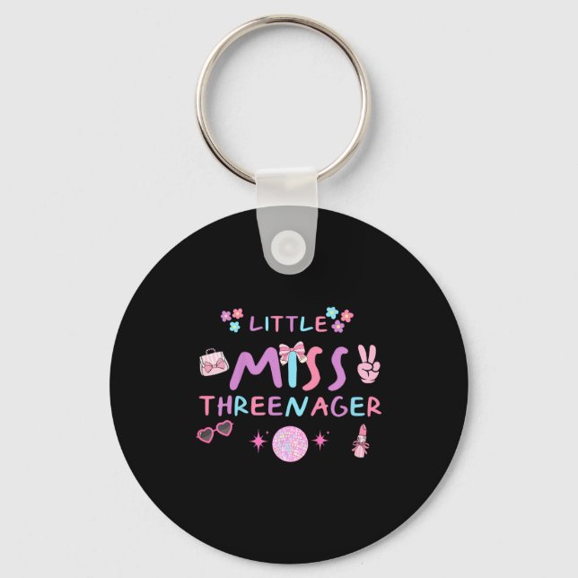 Funny threenager happy 3rd bday party 3 years old keychain (Front)