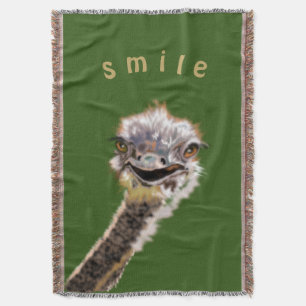 Funny Throw Blanket Happy Ostrich Smile