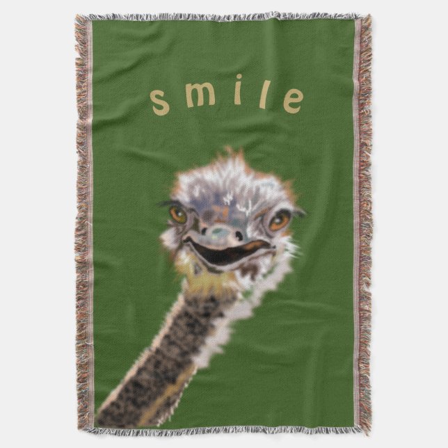 Funny Throw Blanket Happy Ostrich Smile (Front Vertical)