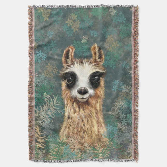 Funny Throw Blanket with Curious Llama (Front Vertical)