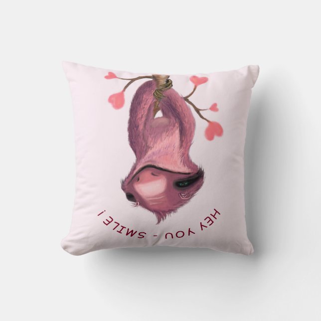 Funny Throw Pillow Playful Sloth Smile Custom Text (Front)