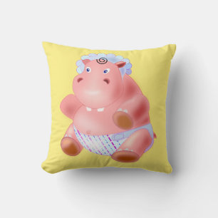 Funny Throw Pillow with Baby Hippo - Choose Color