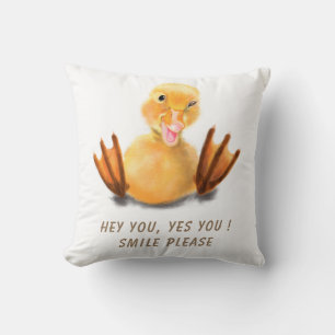 Funny Throw Pillow with Playful Duckling - Smile