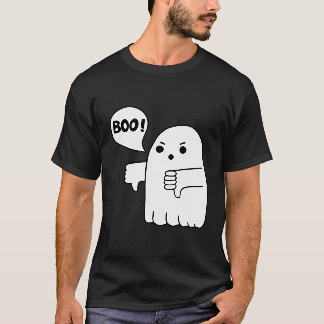 Funny Thumbs Down Ghost Screaming Boo Disapproval T-Shirt (Front)