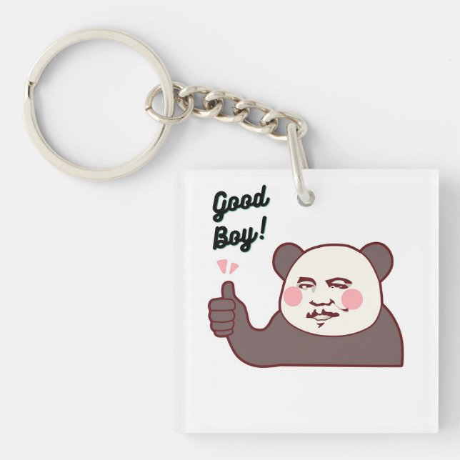 Funny Thumbs Up Panda Meme Keychain (Front)