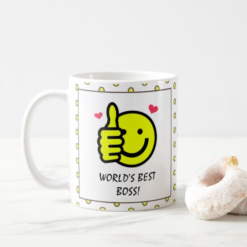 Funny Thumbs Up Smile Face Worlds Best Boss    Coffee Mug