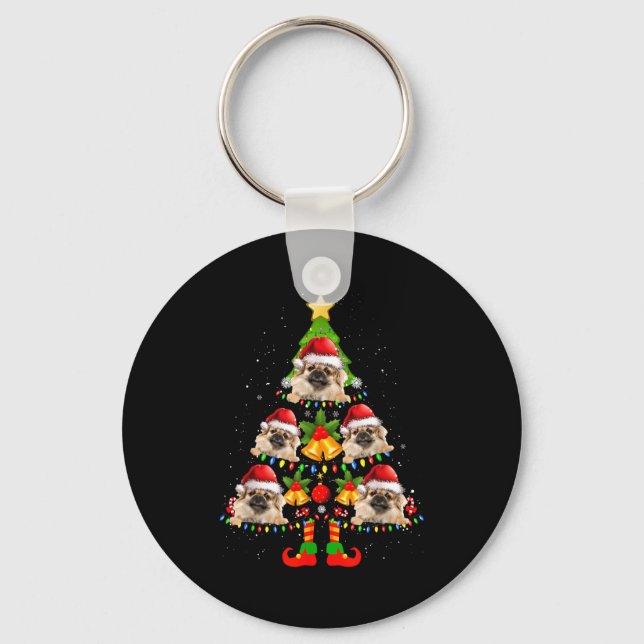 Funny Tibetan Spaniel Christmas Lights Tree Dog Lo Keychain (Front)