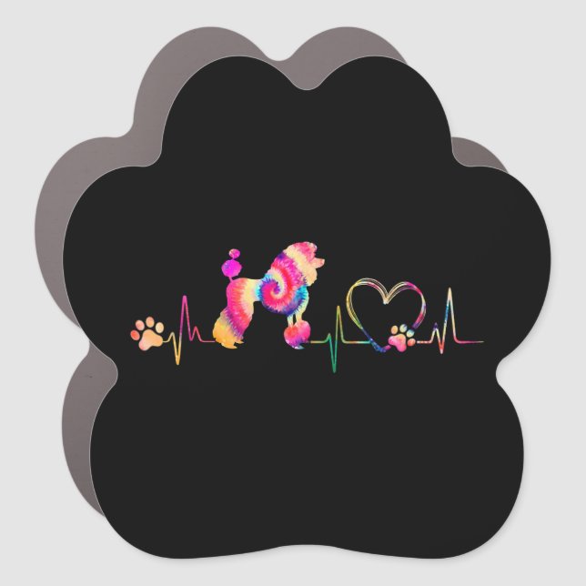 Funny Tie Dye Heart Beat Poodle Dog Puppy Lover  Car Magnet (Front)