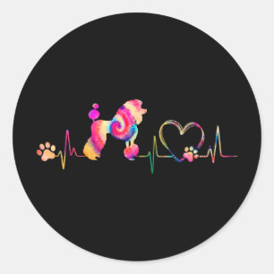 Funny Tie Dye Heart Beat Poodle Dog Puppy Lover Classic Round Sticker