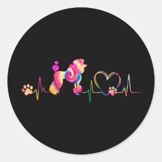 Funny Tie Dye Heart Beat Poodle Dog Puppy Lover  Classic Round Sticker