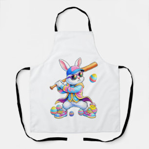 Funny Tie Dye Rabbit Baseball Easter Bunny Men Boy Apron