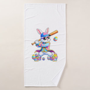 Funny Tie Dye Rabbit Baseball Easter Bunny Men Boy Bath Towel