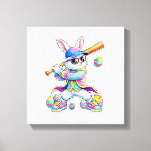 Funny Tie Dye Rabbit Baseball Easter Bunny Men Boy Canvas Print