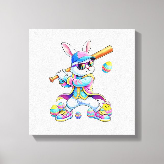 Funny Tie Dye Rabbit Baseball Easter Bunny Men Boy Canvas Print (Front)
