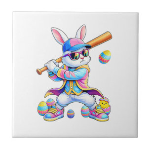 Funny Tie Dye Rabbit Baseball Easter Bunny Men Boy Ceramic Tile