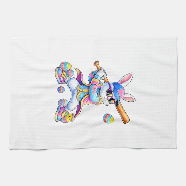 Funny Tie Dye Rabbit Baseball Easter Bunny Men Boy Kitchen Towel (Horizontal)