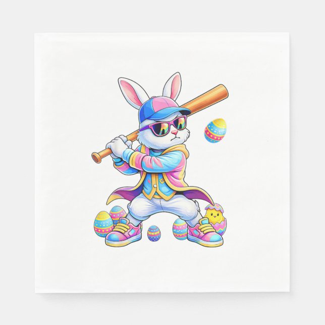 Funny Tie Dye Rabbit Baseball Easter Bunny Men Boy Napkins (Front)