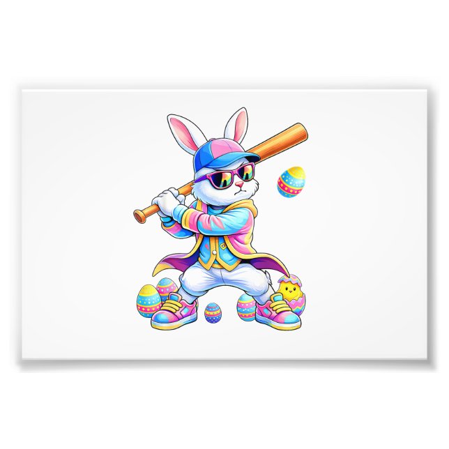 Funny Tie Dye Rabbit Baseball Easter Bunny Men Boy Photo Print (Front)