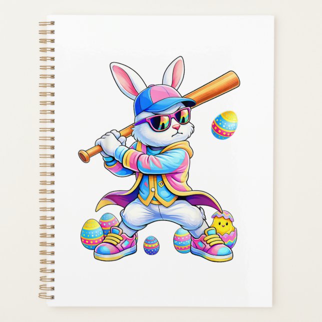 Funny Tie Dye Rabbit Baseball Easter Bunny Men Boy Planner (Front)