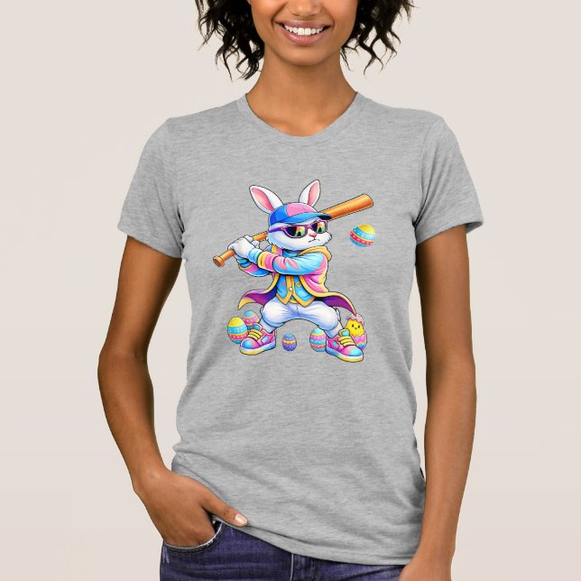 Funny Tie Dye Rabbit Baseball Easter Bunny Men Boy T-Shirt (Front)