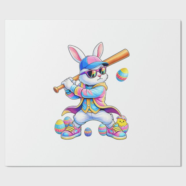 Funny Tie Dye Rabbit Baseball Easter Bunny Men Boy Wrapping Paper (Flat)