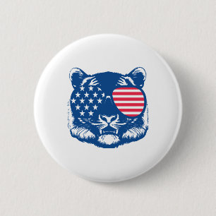 Funny Tiger American Flag Zoo Animal Patriotic 4th Button