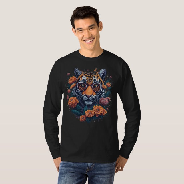 Funny Tiger and Sunglasses T-Shirt (Front Full)