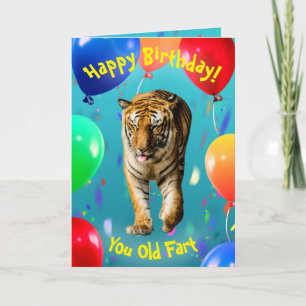 Funny Tiger Balloon Birthday Card