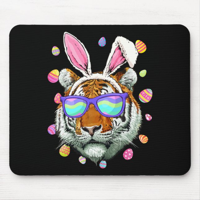 Funny Tiger Bunny Ears Costume Happy Easter Day Fa Mouse Pad (Front)
