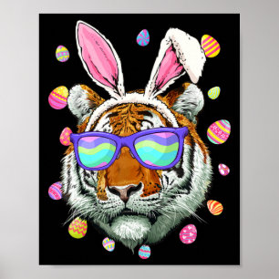 Funny Tiger Bunny Ears Costume Happy Easter Day Fa Poster
