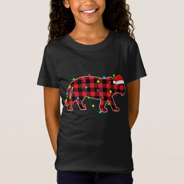 Funny Tiger Christmas Tree Red Plaid Xmas Animals  T-Shirt (Front)