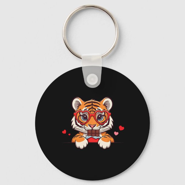 Funny Tiger Heart Chocolate Valentine Tiger Womens Keychain (Front)