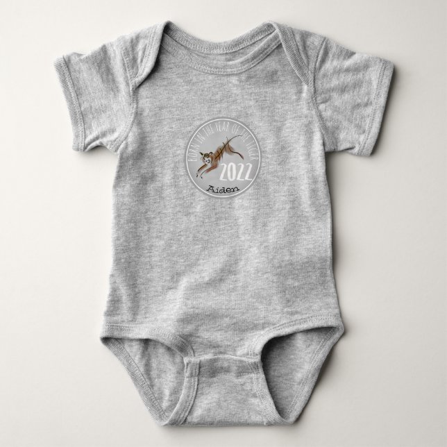 Funny Tiger Illustration Baby born 2022 name BBs Baby Bodysuit (Front)