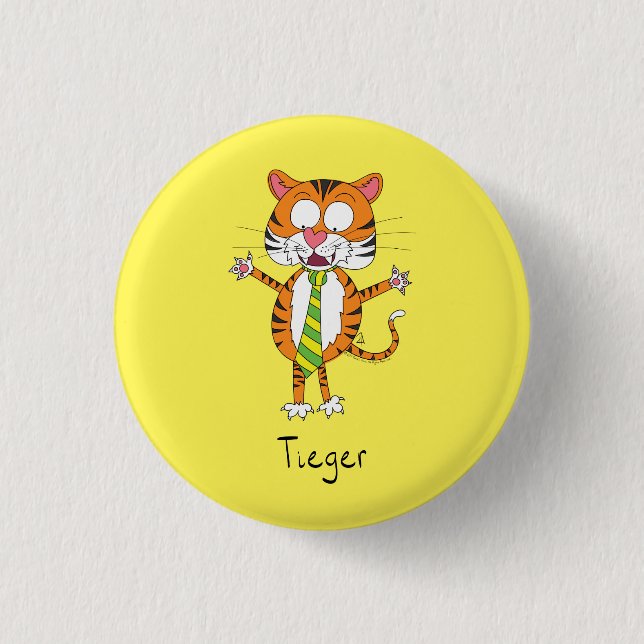 Funny Tiger in a Tie Cartoon Kids Button (Front)