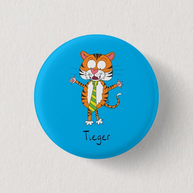 Funny Tiger in a Tie Cartoon Kids Button (Front)