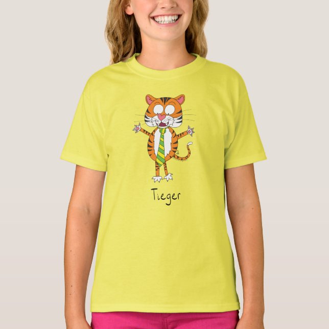 Funny Tiger in a Tie Cartoon Kids T-Shirt (Front)