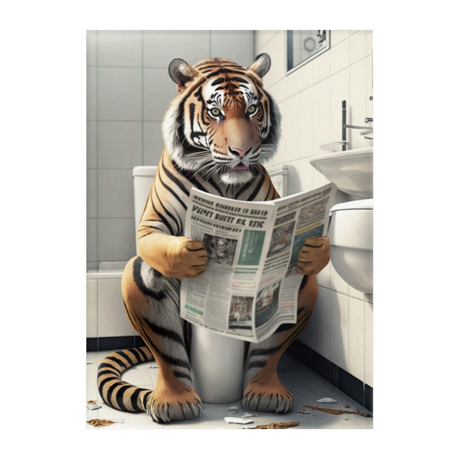 Funny Tiger on Bathroom Toilet Wildlife Animals  Acrylic Print (Front)
