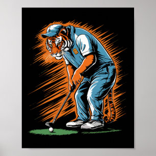 Funny Tiger Playing Golf Funny Animal Golfer Tiger Poster