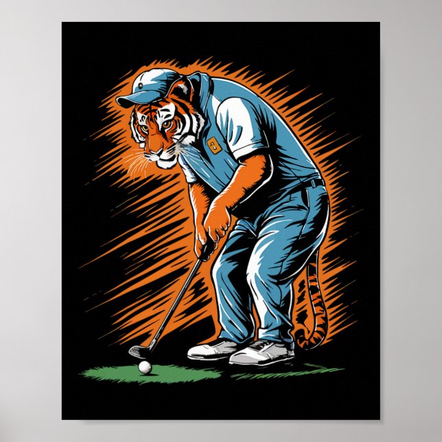 Funny Tiger Playing Golf Funny Animal Golfer Tiger Poster (Front)