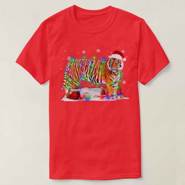 Funny Tiger Tree Christmas Lights Xmas Pajama Matc T-Shirt (Design Front)