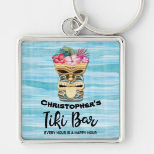 Funny Tiki Bar Monogrammed Keychain