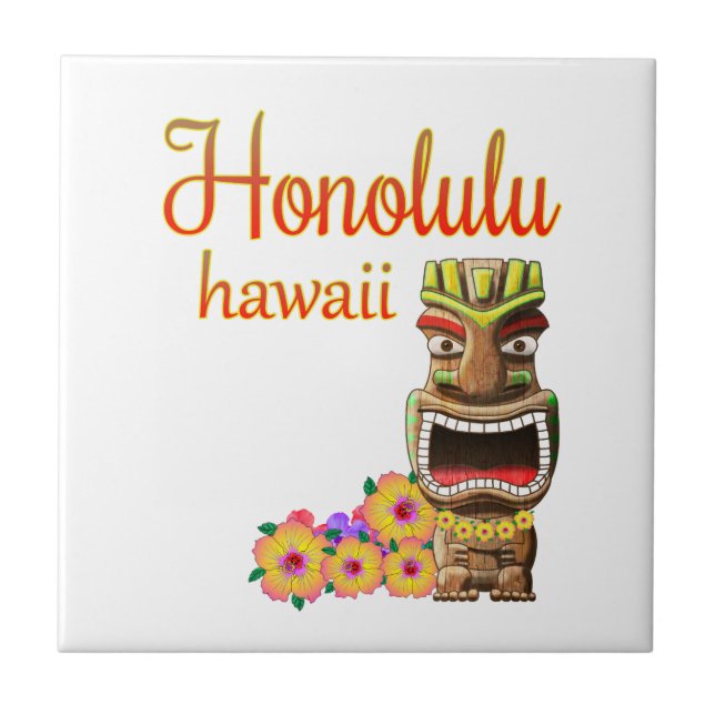 Funny Tiki Honolulu Hawaii Ceramic Tile (Front)