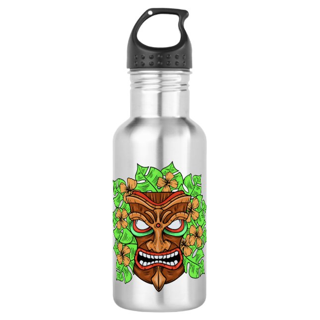 Funny Tiki Mask custom name water bottles (Front)
