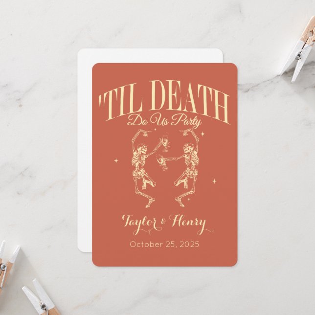 Funny Till Death Do Us Party Wedding Invitations (Front/Back In Situ)