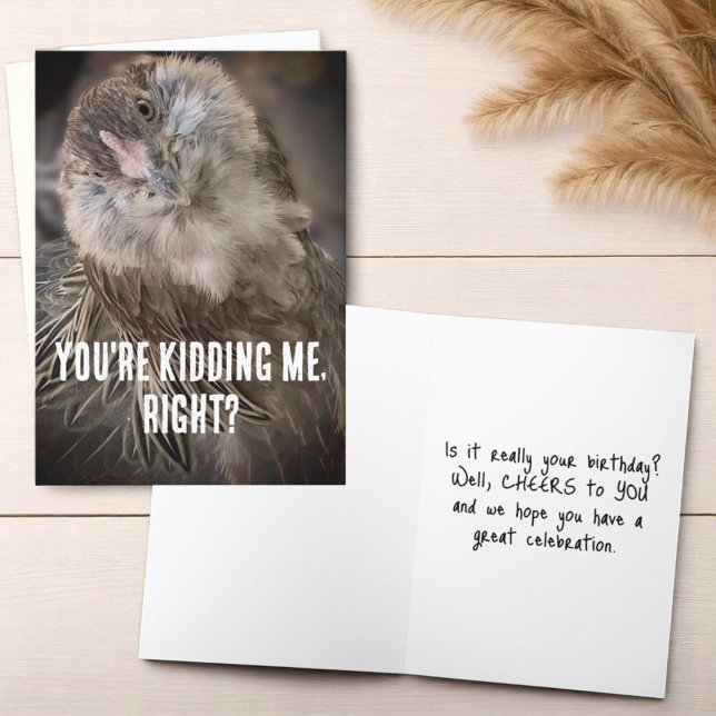 Funny Tilted Head Chicken Close-Up Photo  Card (Cover and inside greeting template text greeting card)