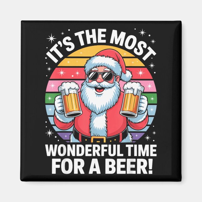 Funny Time For A Beer Santa Christmas  Magnet (Front)