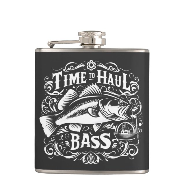 Funny Time to Haul Bass Fishing Boat Flask (Front)
