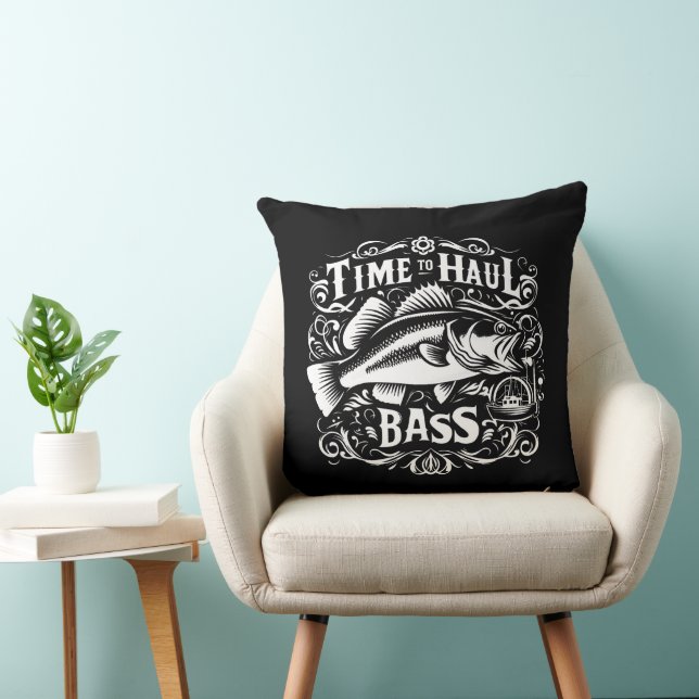 Funny Time to Haul Bass Fishing Boat Throw Pillow (Chair)