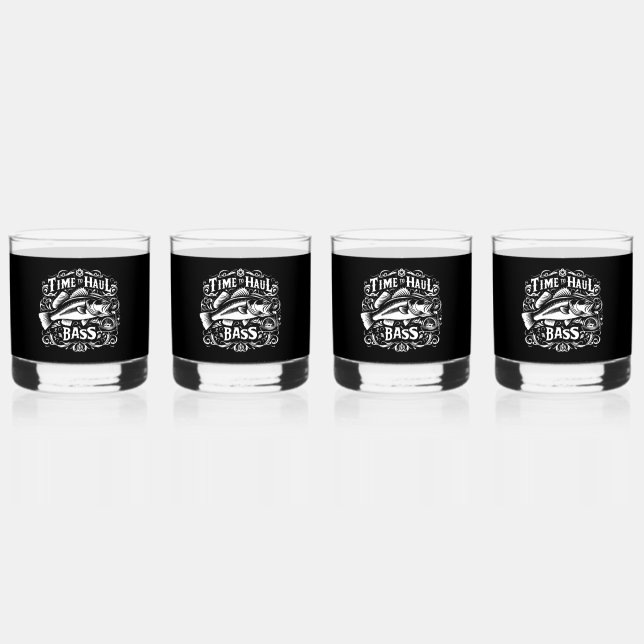 Funny Time to Haul Bass Fishing Boat Whiskey Glass (Front)