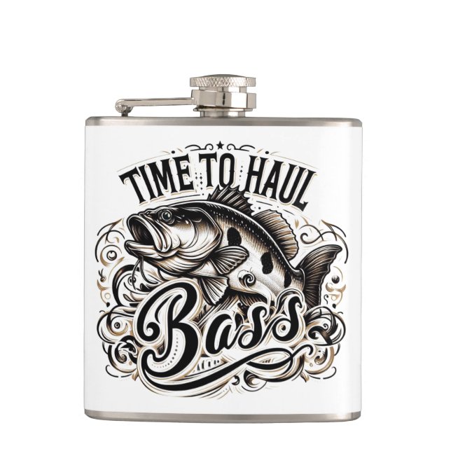 Funny Time to Haul Bass Fishing Flask (Front)